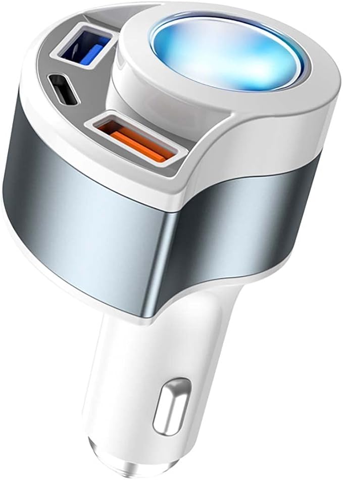 [QC3.0&4IN1] USB Car Charger Adapter, Cigarette Lighter Socket Car Adapter [with QC3.0 18W&PD/USB A 3.1A], 12V 24V Car Charger Compatible with iPhone 14/13/12/11/XS/XR/X/8,iPad,Galaxy,Dash Cam,GPS etc