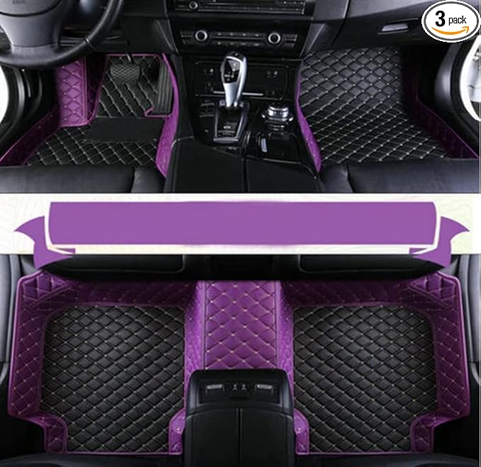 Floor Mats for Cars, All-Weather Mats, Waterproof Trim-to Fit Automotive Floor Mats for 99.9% Cars Sedan Trucks SUV, Custom Floor Liner Car Accessories (Purple Black Beige)
