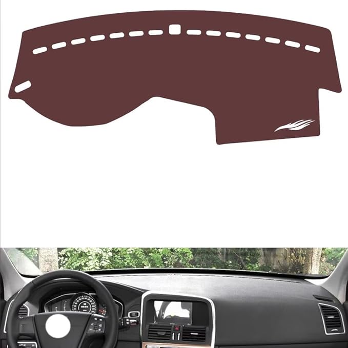 Leather Dashboard Cover Compatible with Volvo XC60（No Speaker、No Warning Light） 2011-2017,Dash Board Cover mat Anti-Slip Sun-Proof and dust-Proof(Brown)