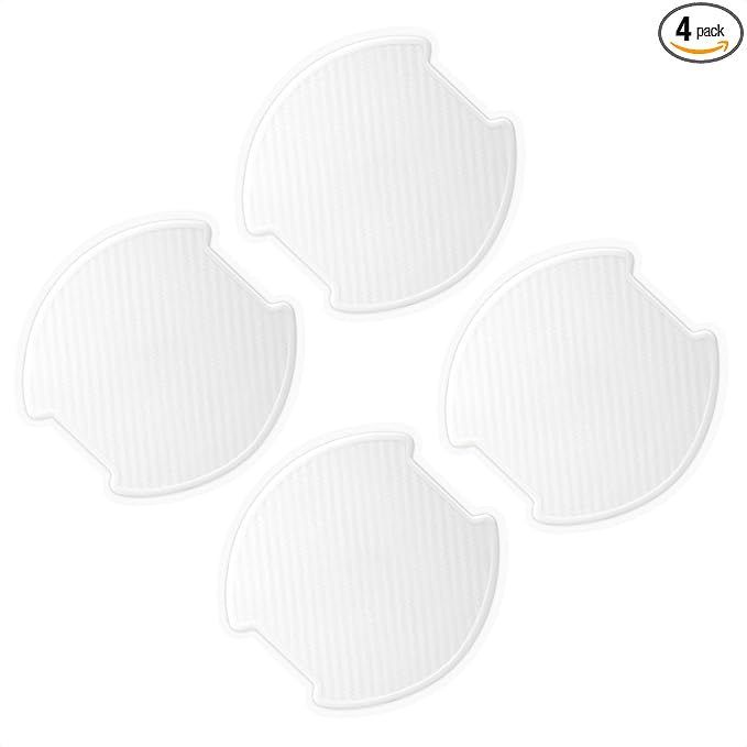 TANGSEN 4Pcs Universal 3D Carbon Fiber Texture Automotive Door Cup Handle Recess Paint Protector Cover Scratch Non-Marking Silicone Personalize Pad Sticker (White, L)