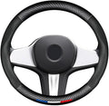 Custom-Fit Car Steering Wheel Cover Compatible with BMW, Black, 37cm to 38cm