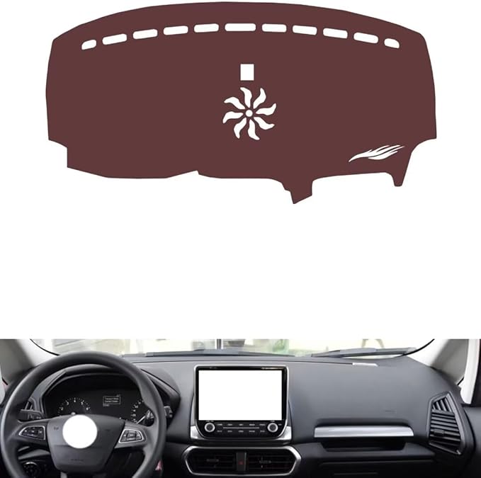 Leather Dashboard Cover Compatible with Ford Ecosport（Navigation、Sound Hole） 2018,Dash Board Cover mat Anti-Slip Sun-Proof and dust-Proof(Brown)