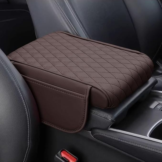 Car Armrest Pad for Ford Mustang Mach-E 2021 2022 2023 2024 2025 2026 Leather Armrest Box Mat Center Console Cushion Pad Universal Armrest Seat Box Cover Protector,Brown