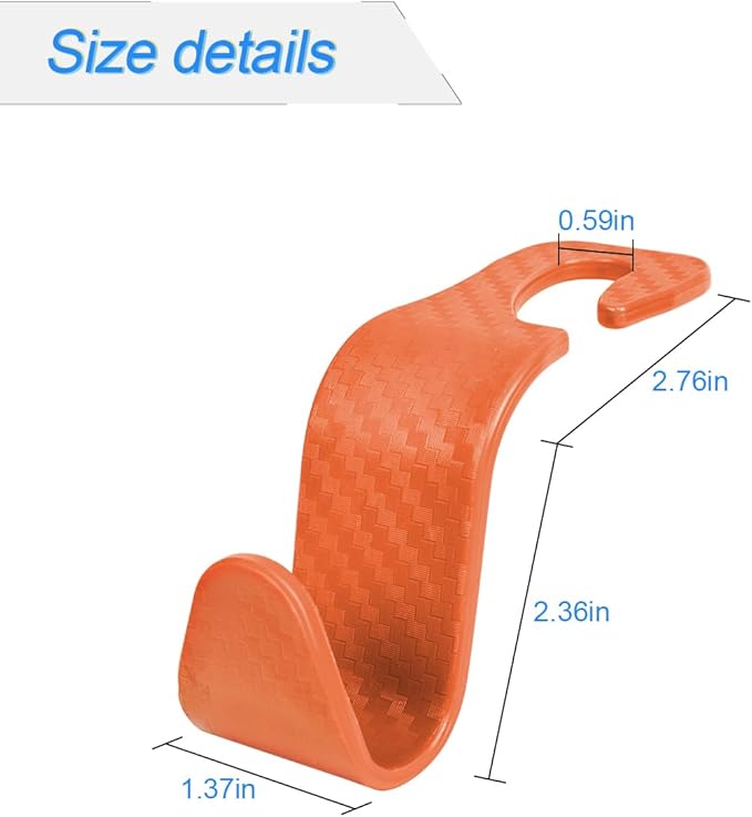 Car Seat Headrest Hook, 4 Pack Auto Seat Hanger Storage Organizer for Purse Handbag Coats Grocery Bags, Car Interior Accessories, Universal Vehicle Backseat Plastic Hanging Hook (Orange)