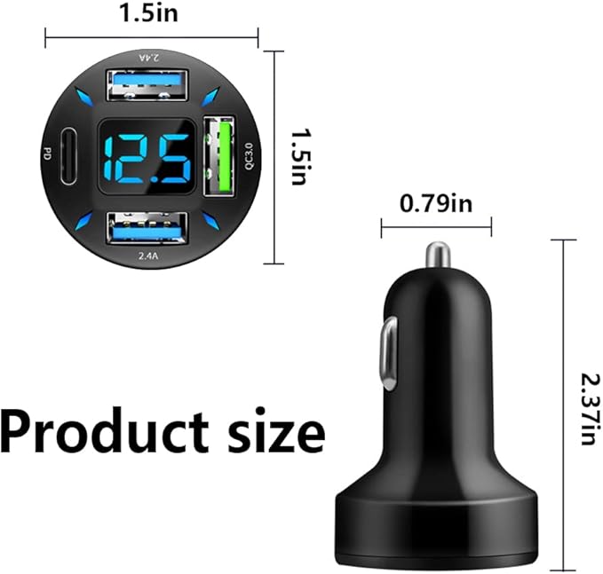 Car Fast Charger,PD/QC3.0 Car USB Charger with LED Lights,Cigarette Lighter USB Charger Compatible for iPhone Galaxy iPad Pro& More Mobil Phone