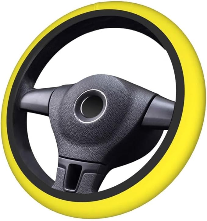 Elastic Stretch Steering Wheel Cover,Warm in Winter and Cool in Summer, Car Universal 15 inch, Microfiber Breathable Ice Silk, Anti-Slip, Odorless, Easy Carry,Yellow