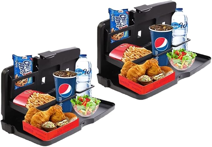 VaygWay Foldable Car Food Tray Holder Multi- Functional Portable Auto Food and Drink Holder– Black Eating Organizer Backseat Car Tray – Kids Table Food Holder Desk- Laptop, Meal (2 Pack Black)