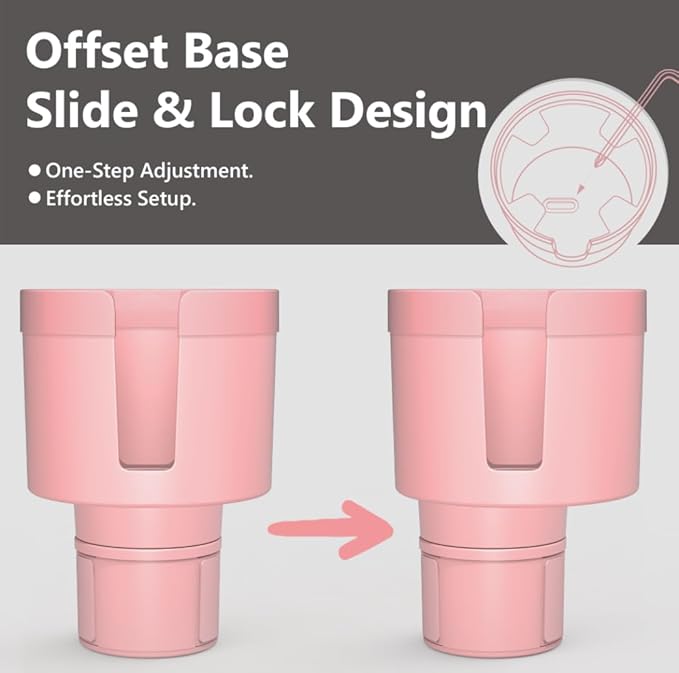 Seven Sparta Car Cup Holder Expander Organizer with Adjustable Base, Compatible with Hydro Flasks 32/40 Ounce, Compatible with Yeti Ramblers 20/26/30 Ounce, Other Bottles in 3.4"-3.8" (Pink)