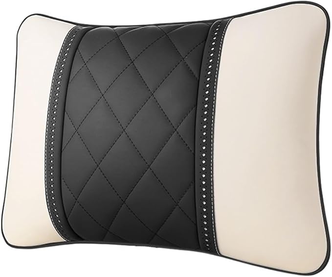 Luxury NAPPA Headrest Compatible For Mercedes Maybach S-Class Leather Lumbar Pillows Car Neck Travel Seat Cushion Support Car Accessories(Beige black)