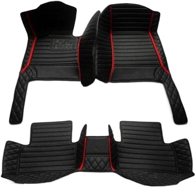 Custom Leather Car Mats, Vehicle-Specific Fit All-Weather Floor Mats, 100% Waterproof Anti-Slip Durable Protection for SUV Truck Sedan, Precision Tailored Protection (Black red 2 car mat)