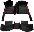 Custom Leather Car Mats, Vehicle-Specific Fit All-Weather Floor Mats, 100% Waterproof Anti-Slip Durable Protection for SUV Truck Sedan, Precision Tailored Protection (Black red 2 car mat)