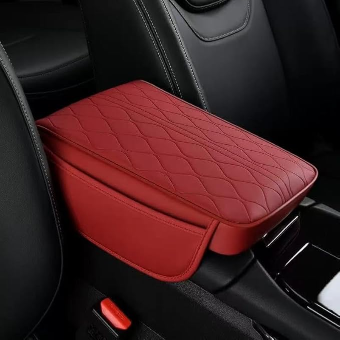 Center Console Armrest Cover Compatible with Kia K5 2021-2025 Leather Car Armrest Cushion Pad Protector Black Interior Accessories,Red