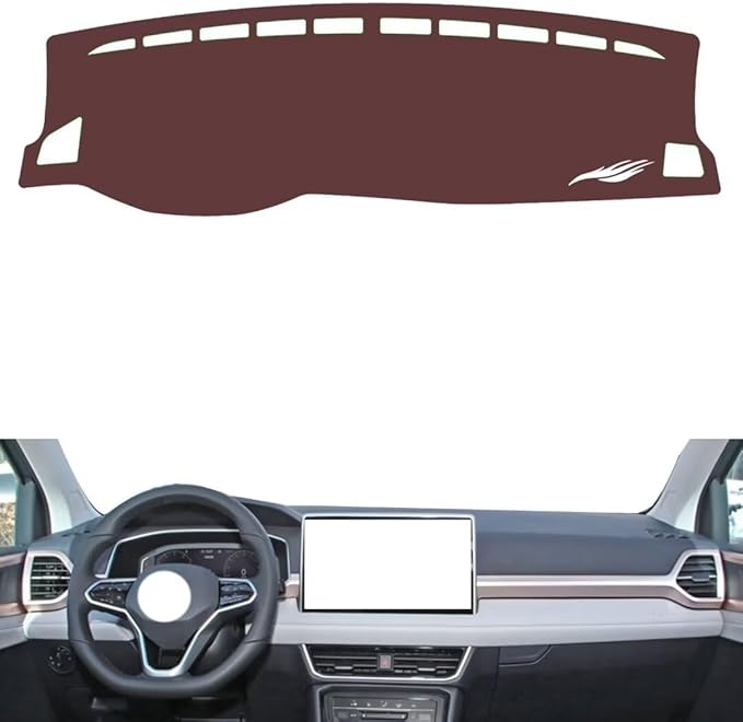 Leather Dashboard Cover Compatible with VW Tharu 2023,Dash Board Cover mat Anti-Slip Sun-Proof and dust-Proof(Brown)