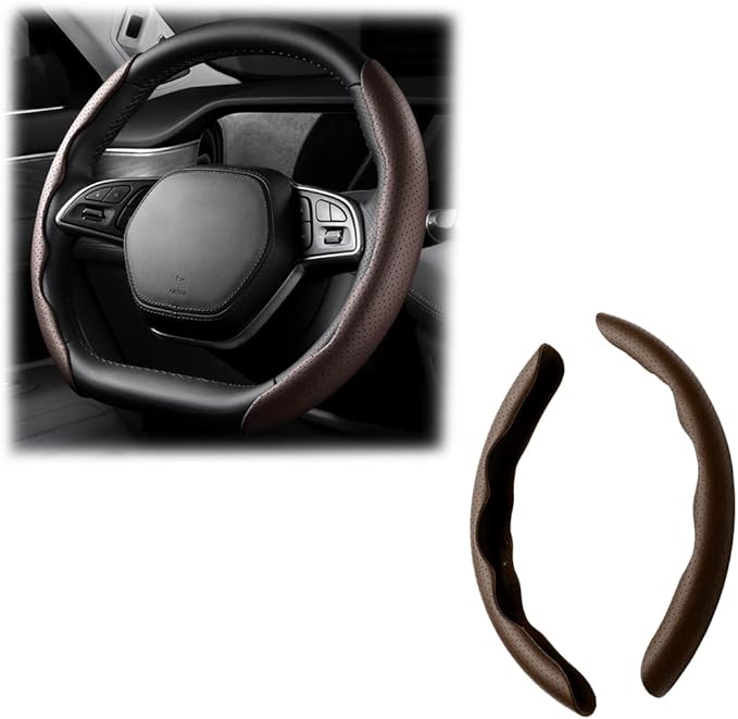 LoyaForba Car Steering Wheel Cover, Universal 15 Inch Leather Segmented Auto Steering Wheel Protector, Anti-Slip and Soft Breathable, Car Interior Accessories for Most Vehicle, SUV, Truck (Brown)