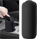 Car Trash Can with Lid, Silicone Leakproof Mini Round Vehicle Garbage Bin for Cup Holder, Portable Automotive Interior Waste Storage & Organizers Accessories, Universal Fit (Black)