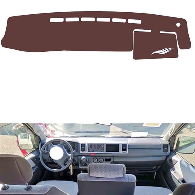 Leather Dashboard Cover Compatible with Toyota Hiace 200 Series Wide Version（Sensor Hole） 2011-2018,Dash Board Cover mat Anti-Slip Sun-Proof and dust-Proof(Brown)