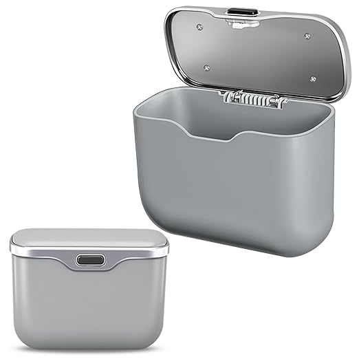 MAIBAOYUAN Car Trash Can with Lid, Leakproof Auto Garbage Bin, Waterproof Car Trash Bag Holder with PU Leather Top for Back of Seat/Door, Fit for SUVs, Sedans, Trucks Grey