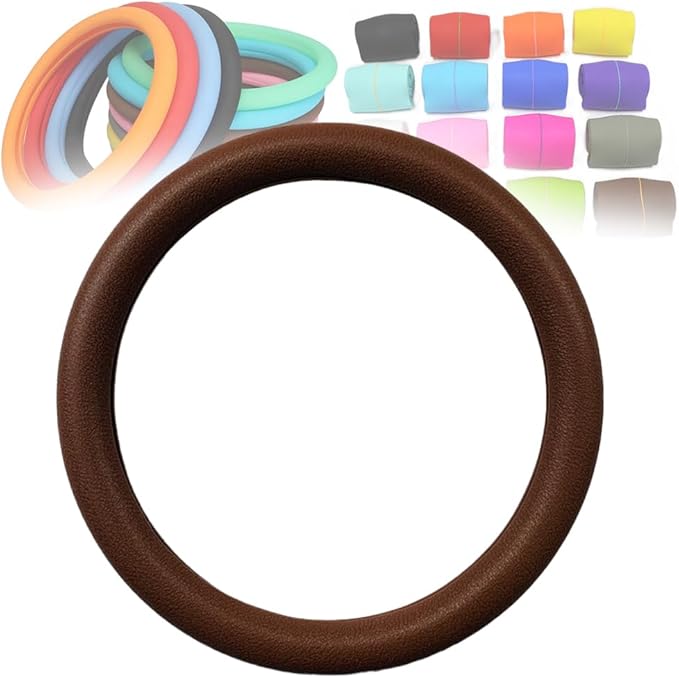 Cool Non-Slip Silicone Steering Wheel Protector, Universal Car Steering Wheel Protective Cover, Non-Slip Silicone Ultra Thin Steering Wheel Cover (Brown)