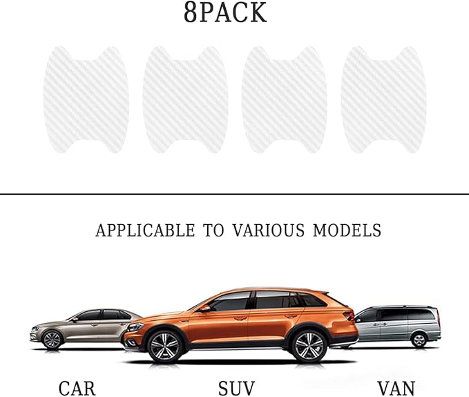 8PCS Car Door Handle Sticker, Carbon Fiber Anti-Scratches Car Door Cup Protector, Non-Marking Auto Door Handle Protective Film, Self-Adhesive Door Side Paint Protector for All Cars (White/8PCS)