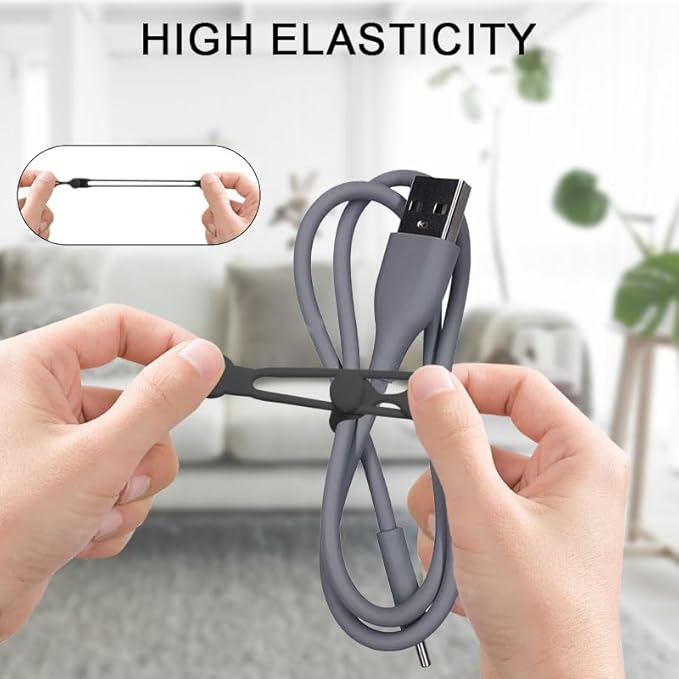 Silicone Cable Ties, 6pcs Reusable Data Cable Organizer, Multipurpose Elastic Wire Organizer Ties for Bundling and Fastening Earphone, Phone Charger