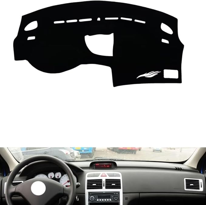 leather dashboard cover Compatible with Peugeot 307，dash cover（black）