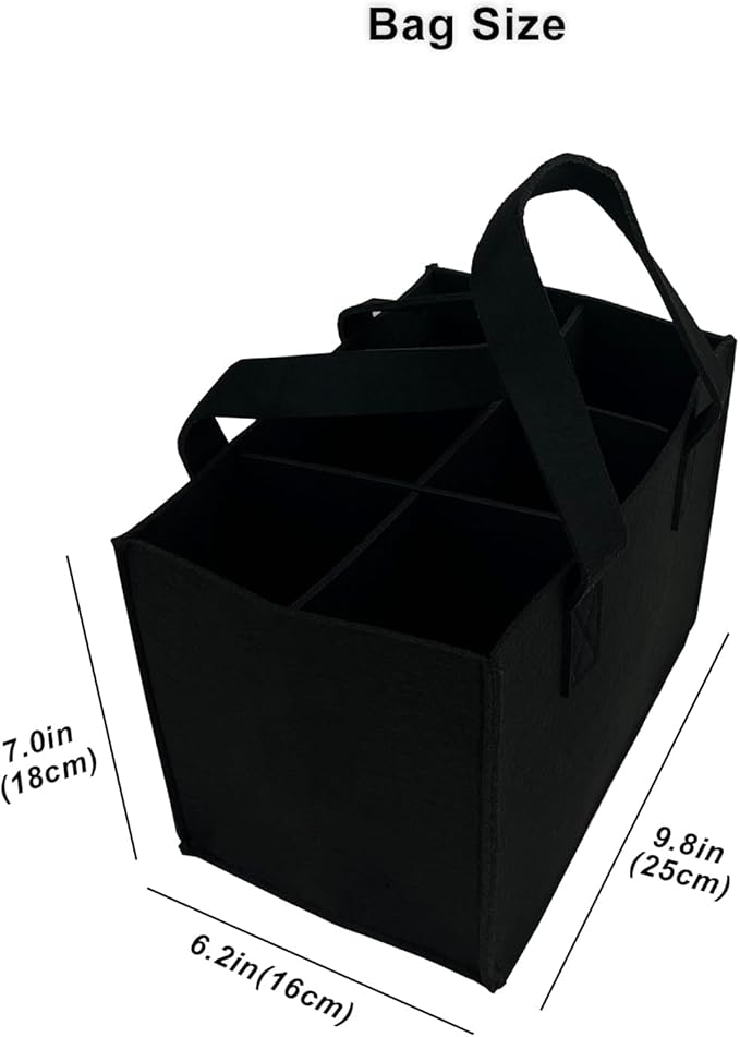 6 Bottle Wine Carrier with Divider Felt Wine Storage Tote Bag, Portable Reusable Wine Travel Bag with Handle for Christmas Travel Camping Picnic Party(black)
