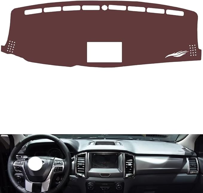Leather Dashboard Cover Compatible with Ford Everest (Storage Box),Dash Board Cover mat Anti-Slip Sun-Proof and dust-Proof(Brown)