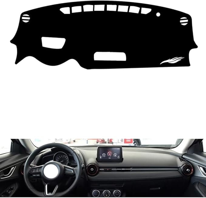 leather dashboard cover Compatible with Mazda CX-3（HUD），dash cover（black）