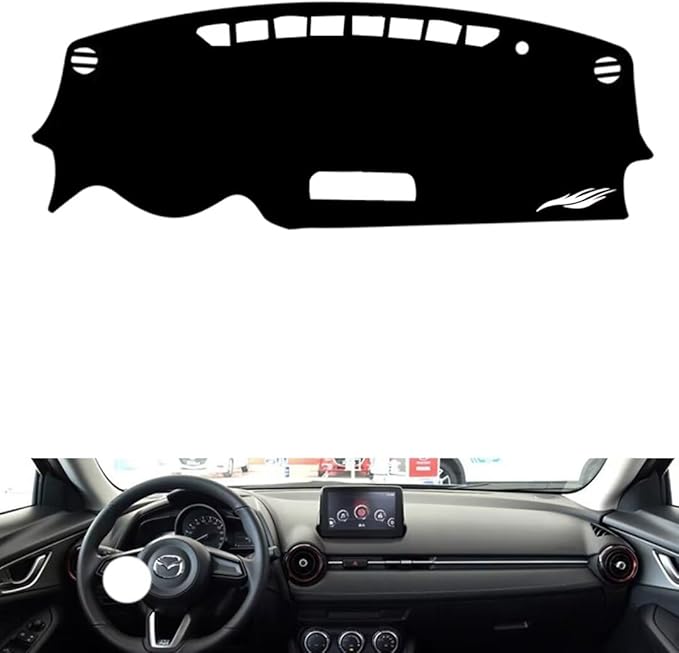 leather dashboard cover Compatible with Mazda CX-3（NO HUD），dash cover（black）