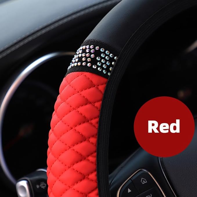 WLERIR Microfiber Leather Steering Wheel Cover with Anti-Slip Lining Universal Car Accessory for Steering Wheel with a Diameter of 14.5-15 inch (Red)