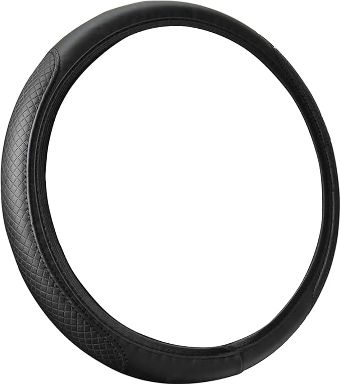 Leather Car Steering Wheel Cover for Men Women, Elastic, Breathable Anti-Slip, Universal 15 inch, (Black1)