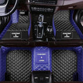 Custom Making Car Floor Mats Compatible for 2000-2025 All Mode Sedan SUV Sports Car Full Coverage Cute Pads Protection Non-Slip Leather Floor Liners (Black+Blue Edge)