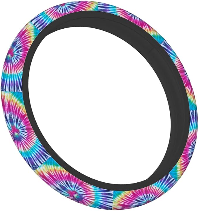 Swono Tie Dye Car Steering Wheel Cover Universal 15 Inch with Grip Contours Spiral Tie Dye Pattern Background Neoprene Auto for Men and Women Non-Slip Breathable Soft