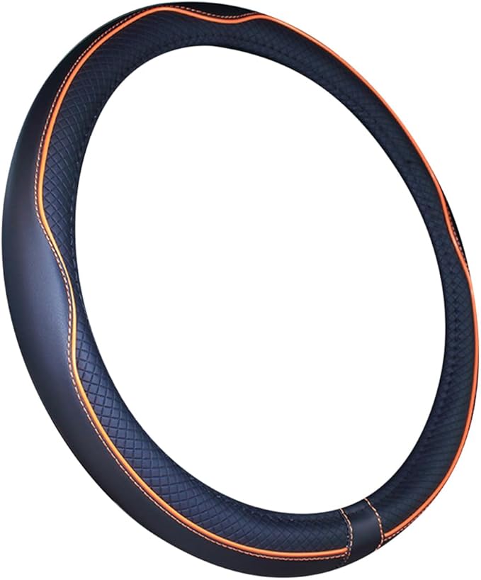 Mayco Bell Universal Standard Size Steering Wheel Cover Anti-Slip,Safety,Soft,Breathable,Durable,Full Surround,Comfortable Grip Microfiber Leather (14.5-15 inch,Black Orange)