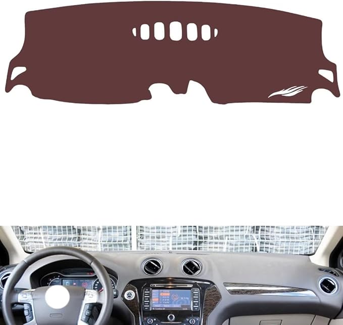 Leather Dashboard Cover Compatible with Ford Mondeo 2007-2012,Dash Board Cover mat Anti-Slip Sun-Proof and dust-Proof(Brown)