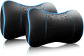 HAOTULE Car Leather Neck Pillows, Neck Rest Cushions,100% Memory Foam Cervical Support, Comfortable Travel car Seats and Home Office Soft Pillows, Blue a Set (2 pcs