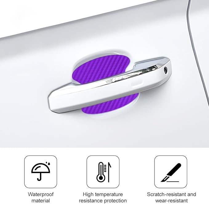 Car Door Handle Cup Scratch Protector, 4PCS 3D Carbon Fiber Vehicle Handle Bowl Sticker, Automotive Exterior Door Cup Protection Decal, Universal for SUV Caravan Automobile (Purple)