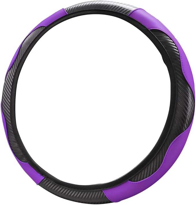 Car Steering Wheel Cover, Universal Microfiber PU Leather Elastic 15 inch Stitching Color Anti-Slip Steering Wheel Protector, Car Interior Accessories Steering Wheel Cover for Men Women (Purple)
