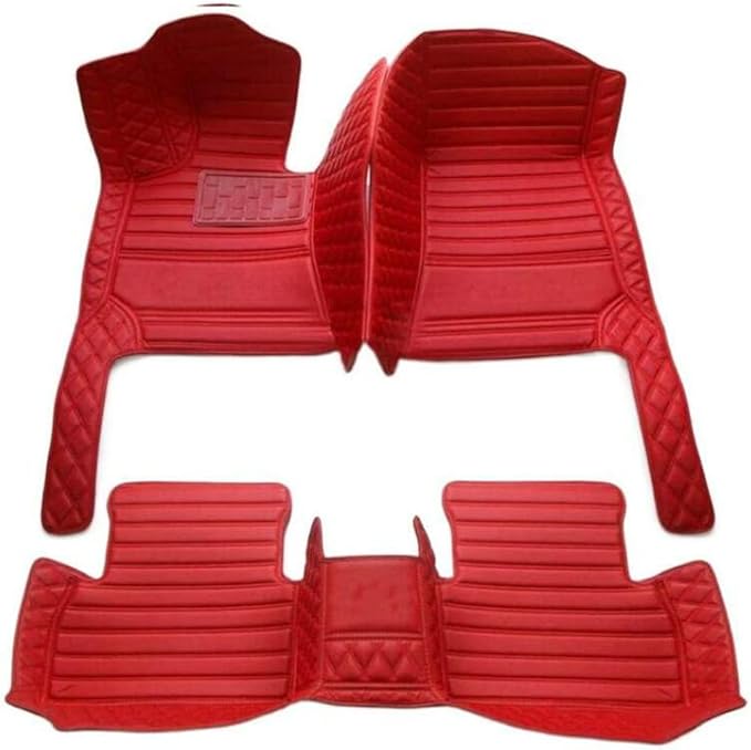 Custom Leather Car Mats, Vehicle-Specific Fit All-Weather Floor Mats, 100% Waterproof Anti-Slip Durable Protection for SUV Truck Sedan, Precision Tailored Protection (red Stripes)