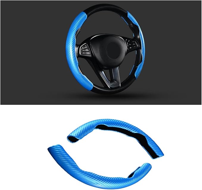Steering Wheel Cover, 2PCS Segmented Steering Wheel Protector, Carbon Fiber Anti-Slip and Durable Car Accessory, Universal Fit for Most Cars，SUVs (Carbon Fiber Light Blue)