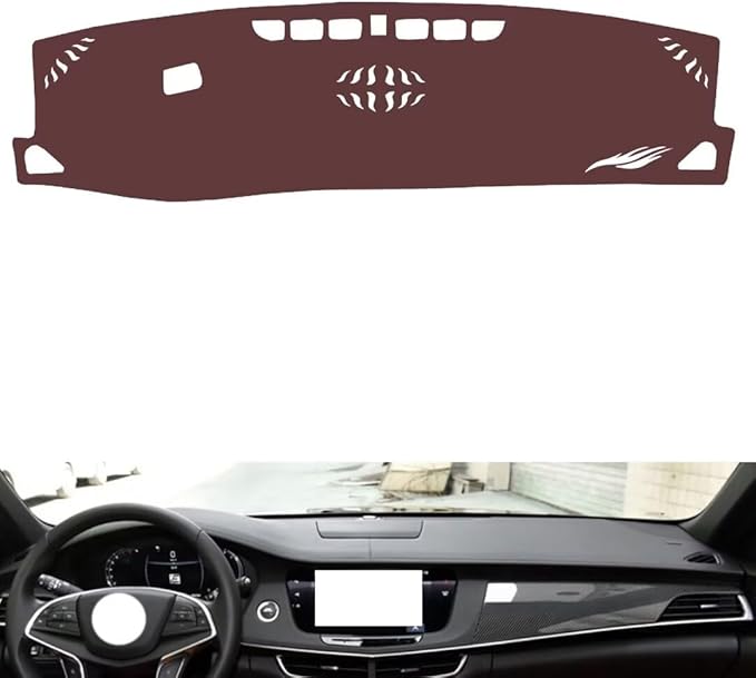 Leather Dashboard Cover Compatible with Cadillac CT6（Warning Light） 2016-2022,Dash Board Cover mat Anti-Slip Sun-Proof and dust-Proof(Brown)