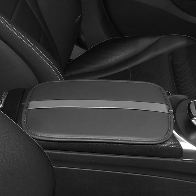 Car Armrest Seat Box Mat, PU Leather Center Console Cover, Universal Waterproof Car Interior Accessories, Arm Rest Box Protector Cushion Pad for Most Vehicle (Grey)