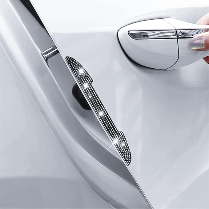 4 PCS Bling Rhinestone Car Door Handle Scratch Protector, Universal for All Cars, Vehicles, SUVs, Side Rearview Mirror, Edge Guard, Exterior Accessories for Women Men (White)