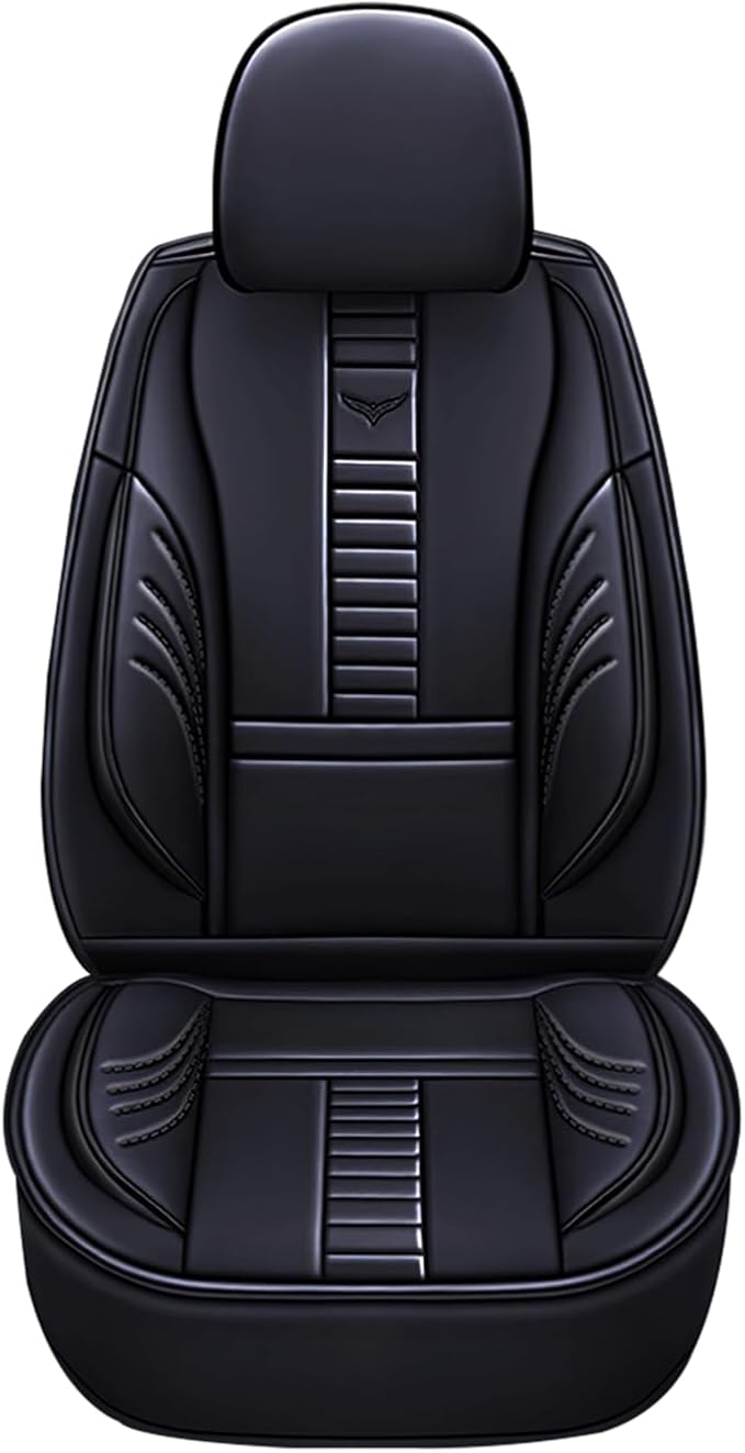 Pengchen Waterproof 5 Car Seat Covers for Nissan Versa 2009-2025, Premium Faux Leather Automotive Front and Back Seat Protectors Compatible with Airbag Black & Black Line