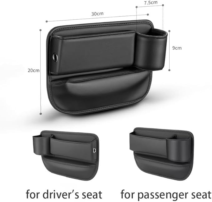 Seat Gap Storage Box, car seat Gap Filler Manager with Cup Holder and Charging Hole, car seat Manager, Leather Cup Holder Gap Bag (Main Driver-Black)