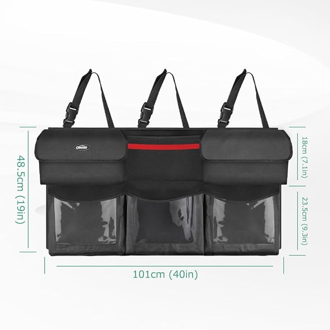 Oasser Back Seat Trunk Organizer Hanging Car Organizer Trunk Foldable Cargo Storage with 6 Large Pockets 3 Adjustable Straps 40x19inch