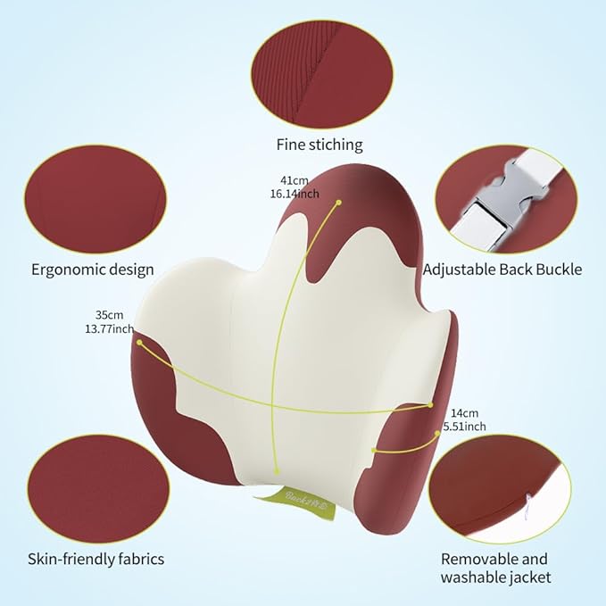Lumbar Support Pillow for Office Chair, Car Back Support with Memory Foam, Support for Lower Back Pain Relief Lumbar Pillows, Ergonomic Back Cushion for Desk Chair, Sofa, Bed, Car Seat (Red/White)