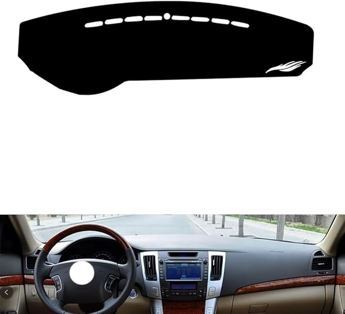 Leather Dashboard Cover Compatible with Hyundai Sonata 2006-2008，Dash Cover（Black）