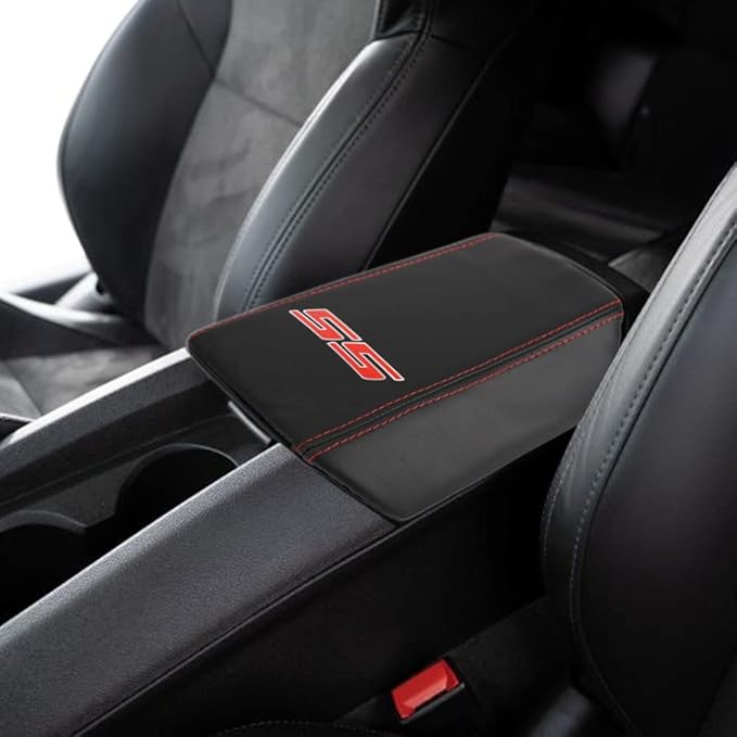 BOYOUS Armrest Cover Center Console Pad Full Protection Console Leather Arm Rest Interior Accessories Fit for Chevrolet Camaro 2010-2015-Red Stitches