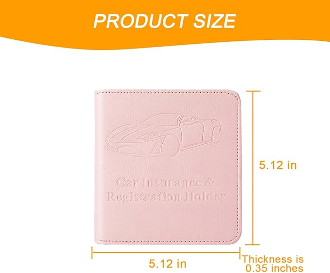 Car Registration and Insurance Holder, Vehicle Glove Box Organizer with Magnetic Closure, PU Leather Embossed Auto Card Document Holder Accessories, Universal for SUV, Truck, RV（Pink）